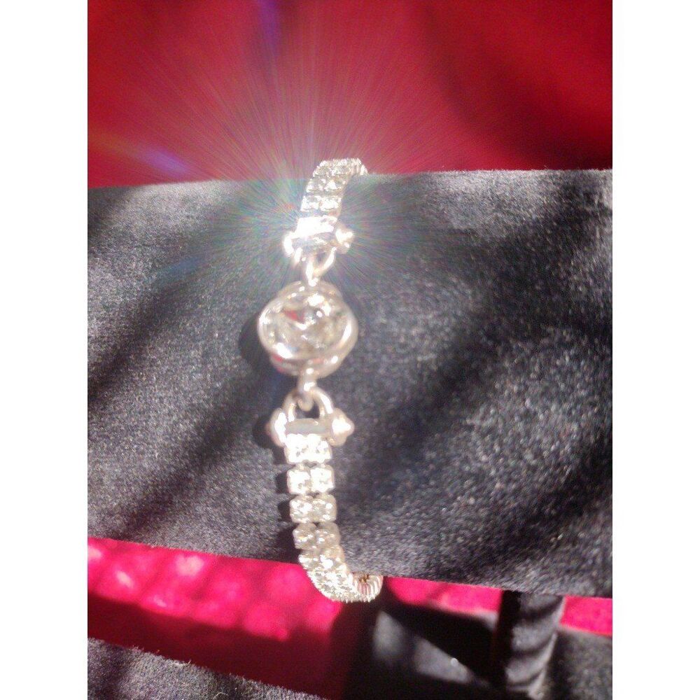 7" Crystal Silver Tone Tennis Bracelet With Oval Crystal Solitaire